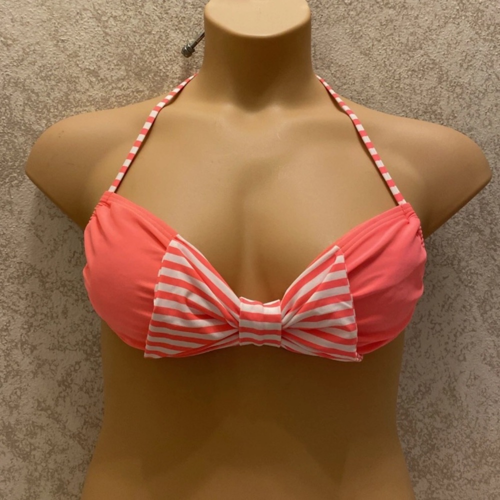 Forever 21 Coral and White Striped Bikini Top